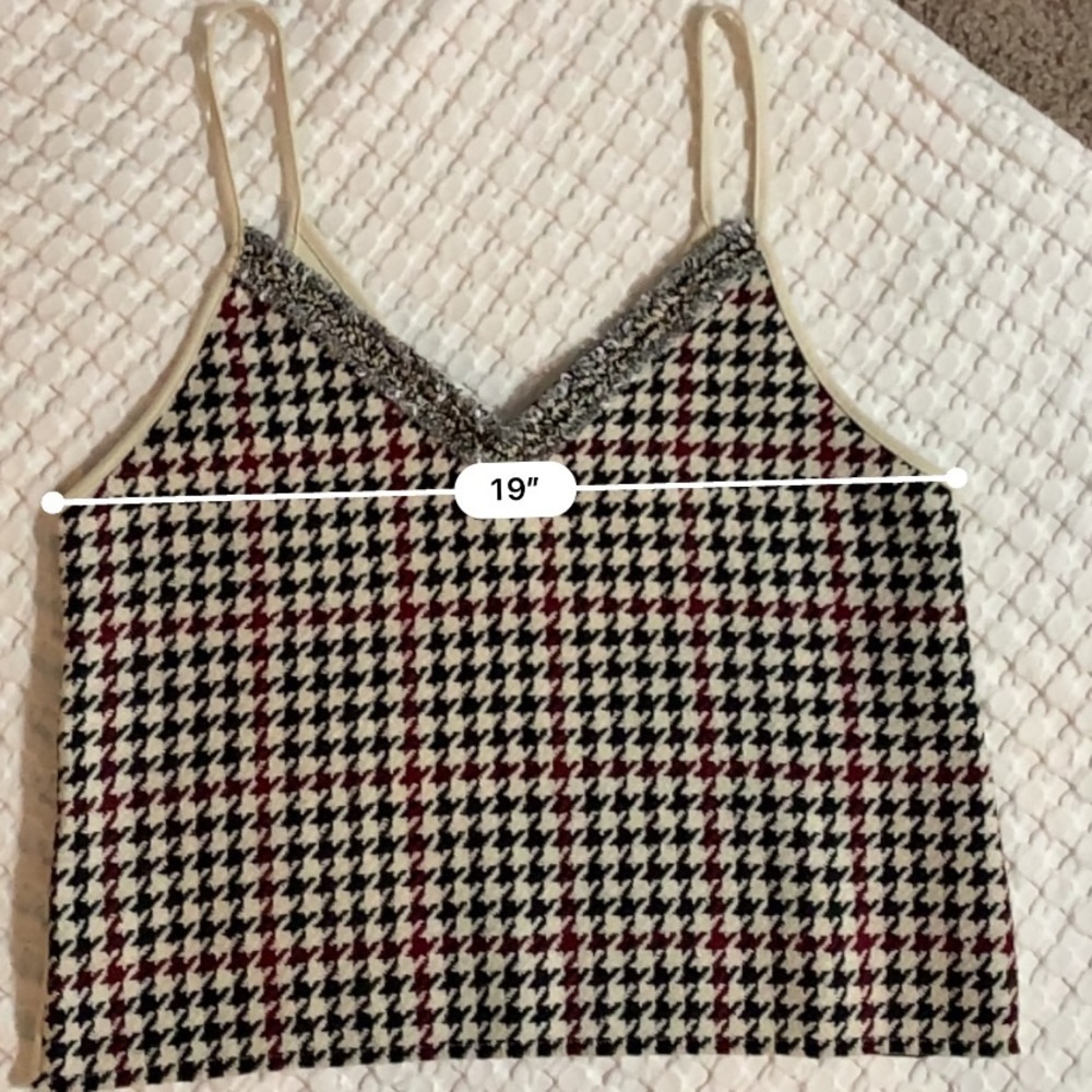 Zara Houndstooth Plaid Checked Tank Camisole Size Large Red,Cream,Black - Picture 5 of 7